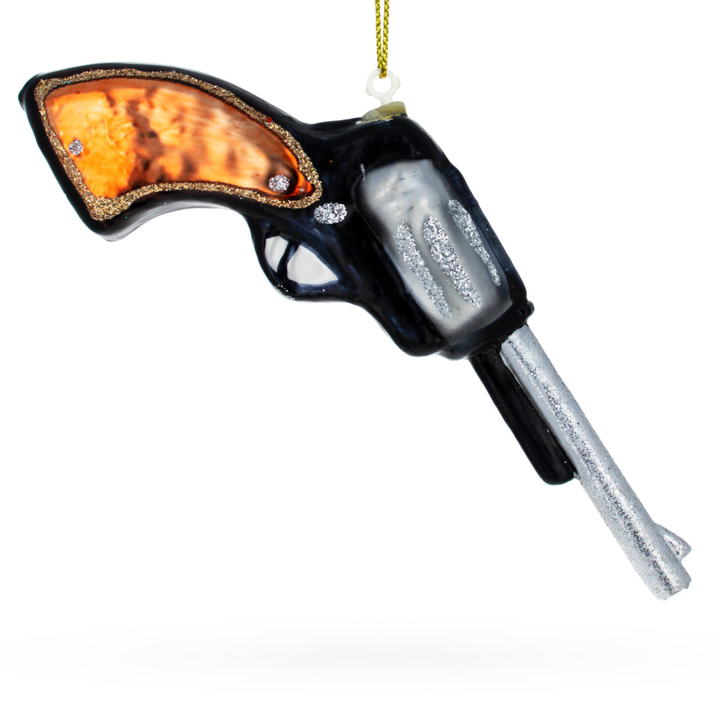 Revolver Handgun Glass Christmas Ornament in Multi color Figurine