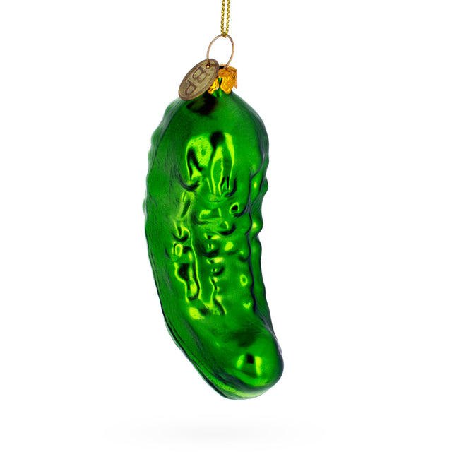 Shimmering Metallic Pickle - Blown Glass Christmas Ornament in Green color,  shape