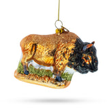 Majestic Bison Blown Glass Christmas Ornament in Brown color