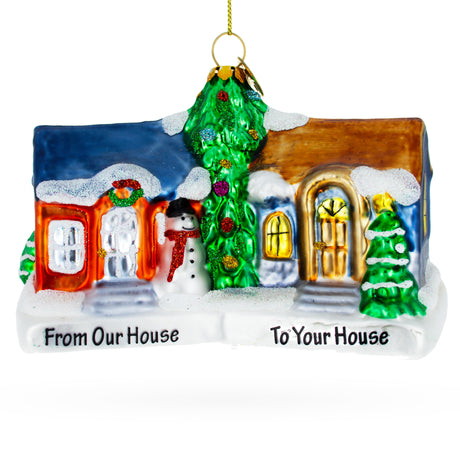 Glass Neighborly Welcome: House - Blown Glass Christmas Ornament in Multi color