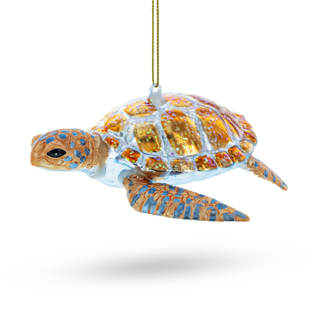 Enchanted Seafarer: Glittered Turtle - Blown Glass Christmas Ornament in Multi color,  shape