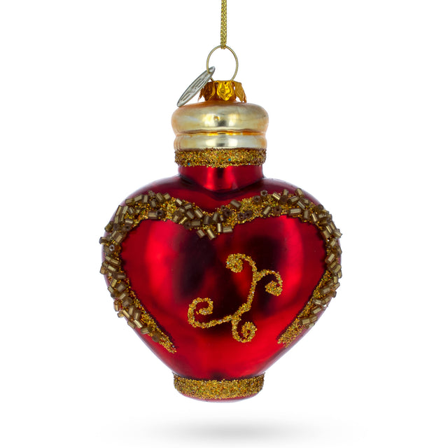 ChatGPT Elegant Perfume Bottle - Blown Glass Christmas Ornament in Red color,  shape