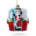 Santa with Skis in Gondola Glass Christmas Ornament in Multi color Figurine