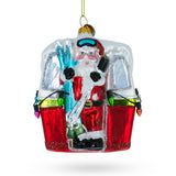 Glass Adventurous Santa on Gondola with Skis - Blown Glass Christmas Ornament in Multi color