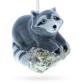 Racoon on a Log Glass Christmas Ornament in Gray color Figurine