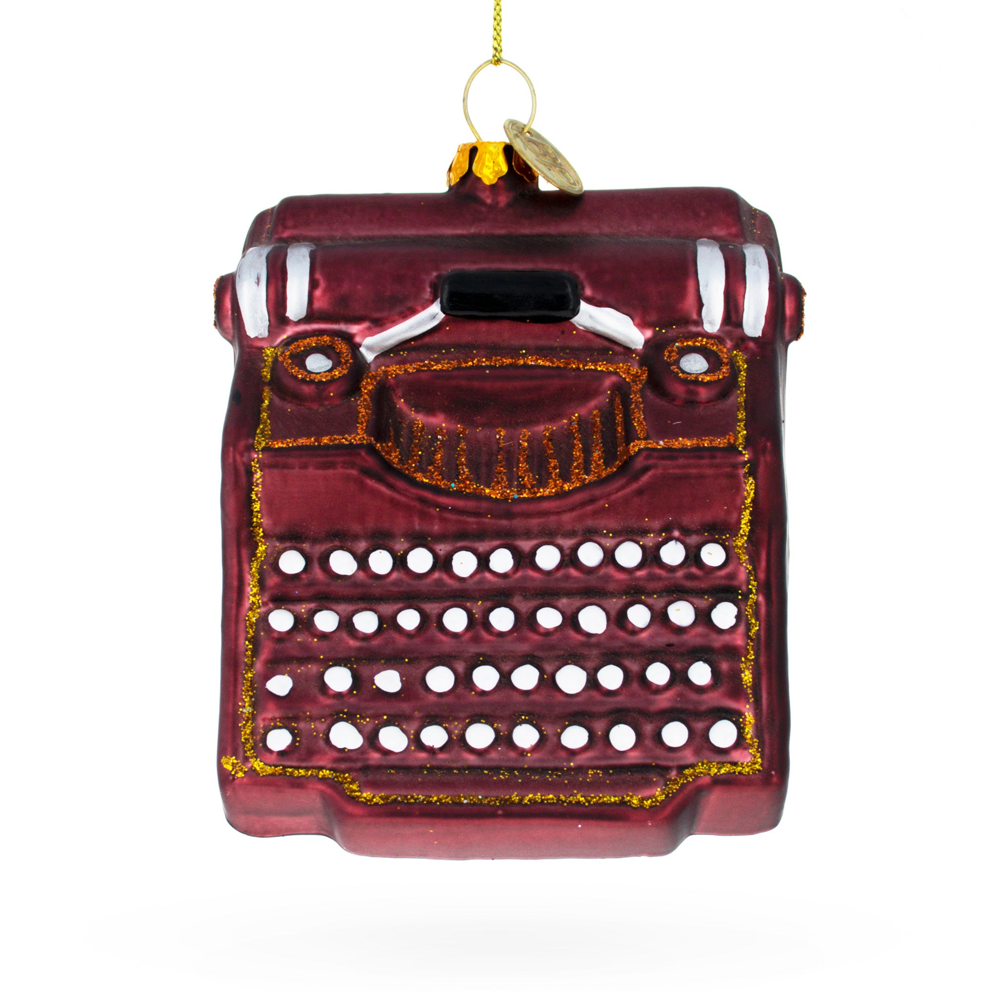 Retro Typewriter Mini Glass Christmas Ornament in Brown color Figurine