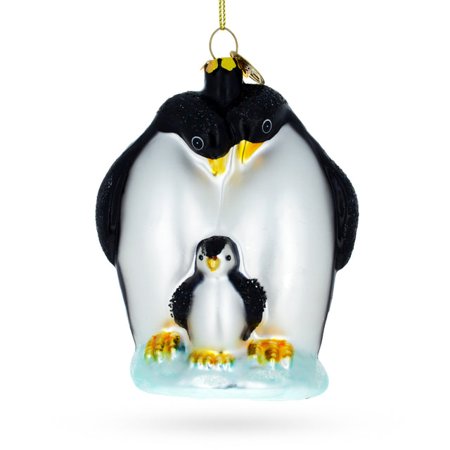 Tender Penguins with Baby Chick Glass Christmas Ornament in Multi color