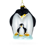 Tender Penguins with Baby Chick - Blown Glass Christmas Ornament in Multi color,  shape