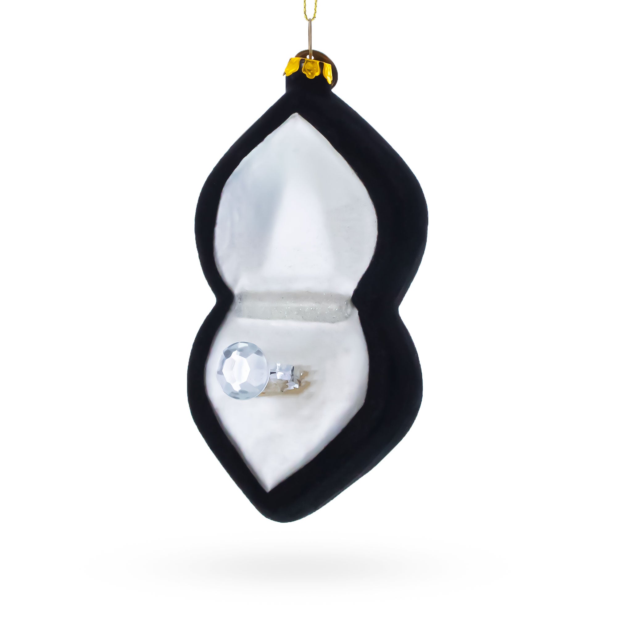 Radiant Diamond Ring in Box Blown Glass Christmas Ornament in Multi color Figurine