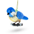Bluebird Winter Woodland Glass Christmas Ornament in Blue color Figurine
