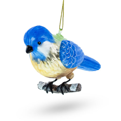Vibrant Bluebird in Multicolored Splendor Blown Glass Christmas Ornament in Multi color
