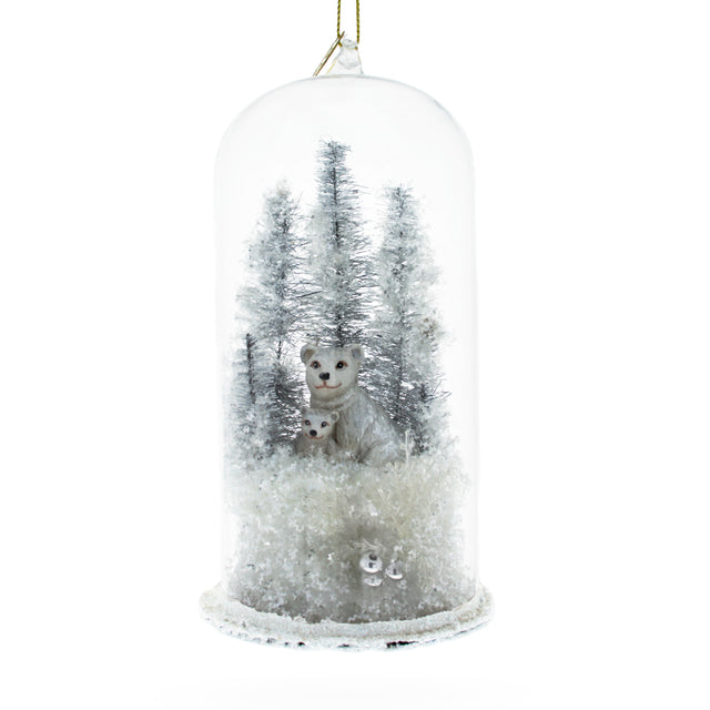 Wildwood Harmony: Bear Family in the Woods - Blown Glass Christmas Ornament in Silver color,  shape