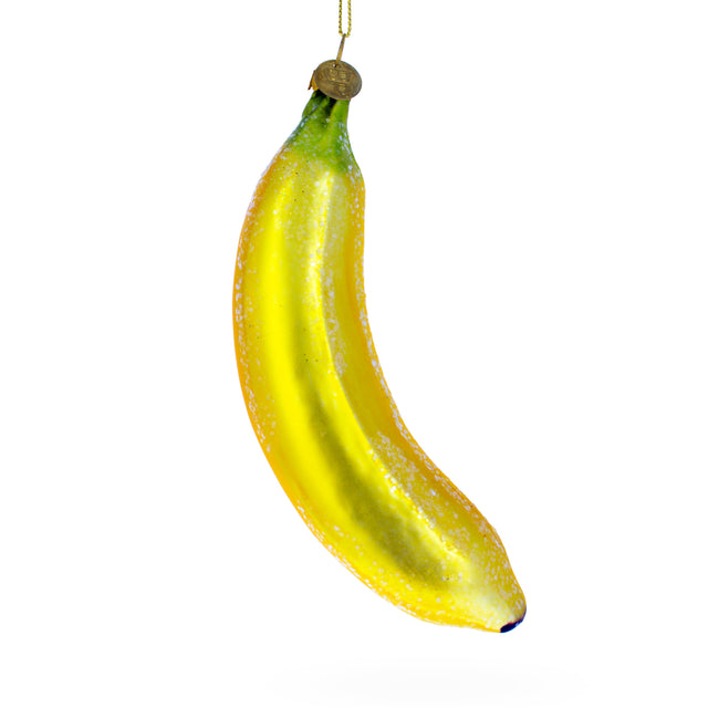 Glass Tropical Delight: Sunny Banana - Blown Glass Christmas Ornament in Yellow color