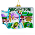 Evergreen Adventures: Scenic Washington State - Blown Glass Christmas Ornament in Multi color,  shape