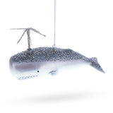 Whale Blown Glass Christmas Ornament , dimensions in inches: 3.4 x 2.9 x