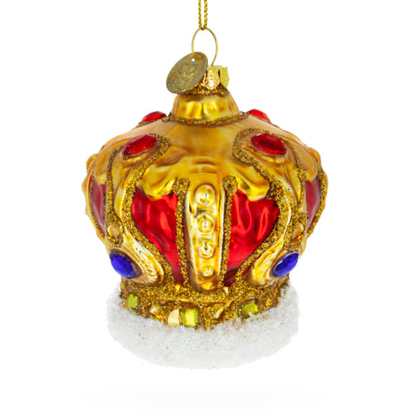 Royal Radiance: Jeweled Crown - Blown Glass Christmas Ornament in Gold color,  shape