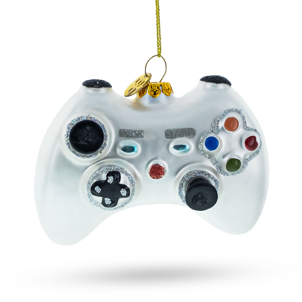 Video Game Controller Glass Christmas Ornament in White color Figurine