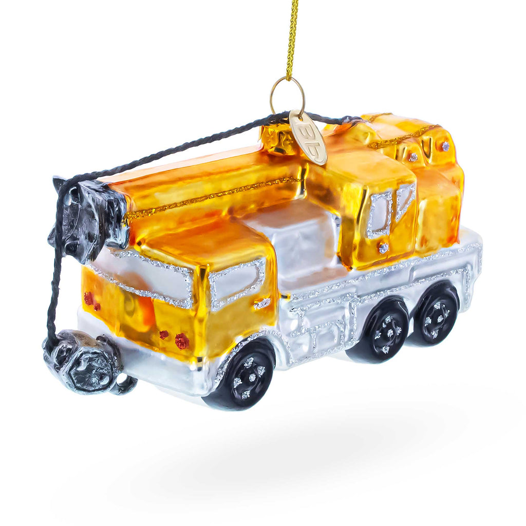 Construction Crane Glass Christmas Ornament in Yellow color Figurine