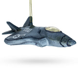 Skybound Sentinel: Mighty US Army Fighter Jet - Blown Glass Christmas Ornament in Gray color,  shape