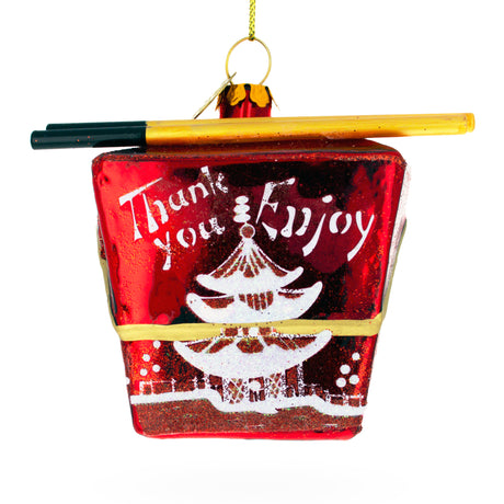 Asian Culinary Delight: Delectable Chinese Takeout - Blown Glass Christmas Ornament in Red color,  shape