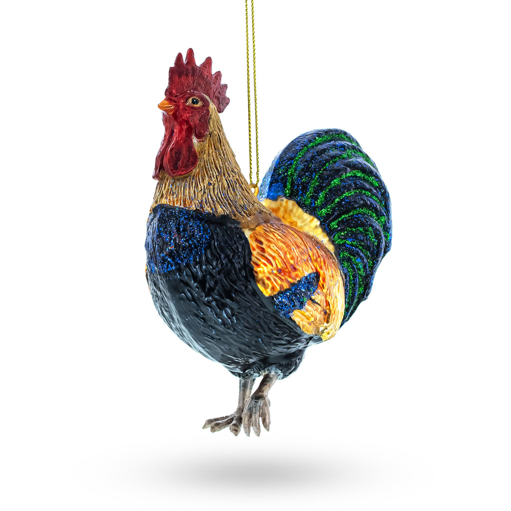 Vibrant Rooster Glass Christmas Ornament in Multi color Figurine