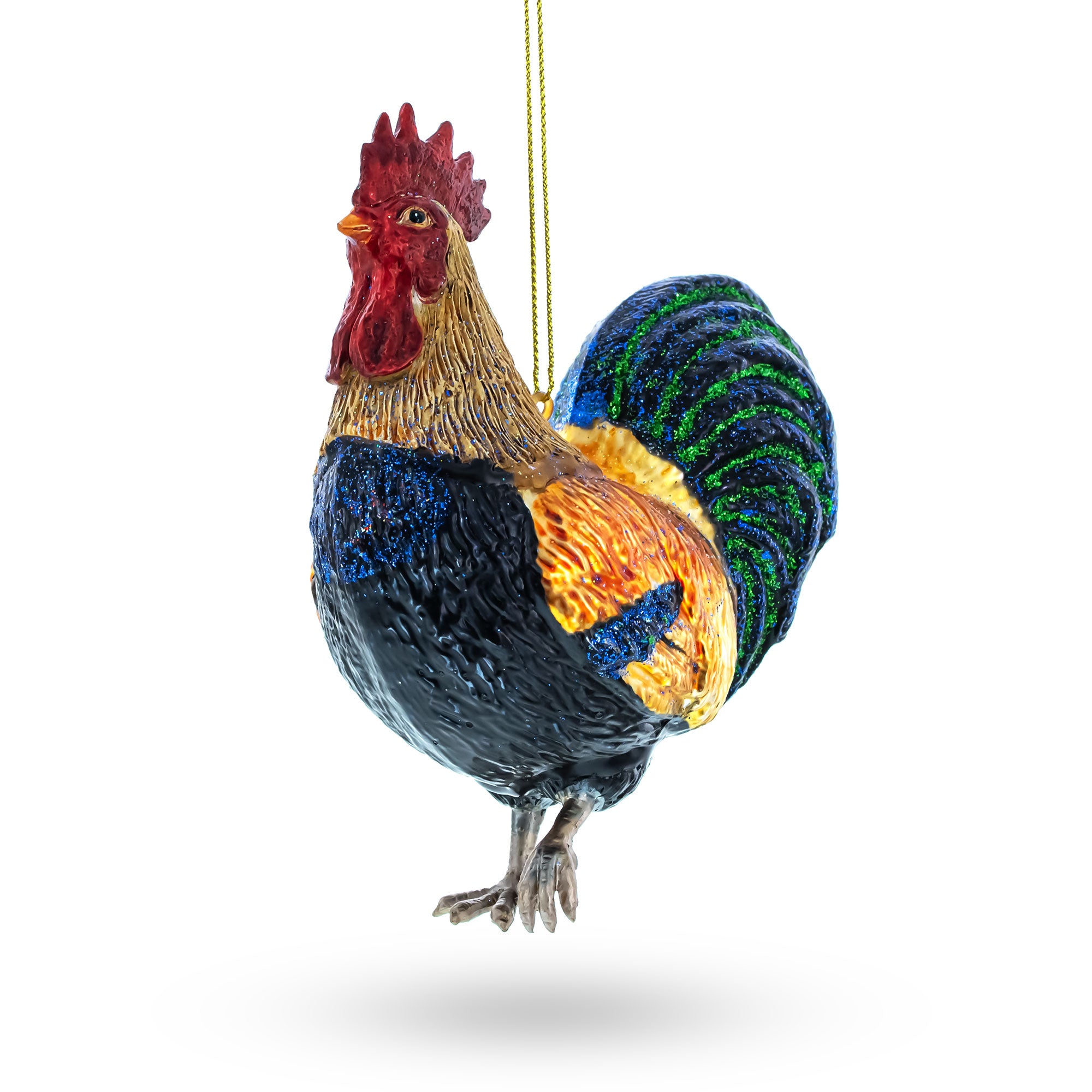Vibrant Rooster Glass Christmas Ornament in Multi color Figurine