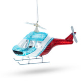 Blue and Red Helicopter - Blown Glass Christmas Ornament in Blue color,  shape