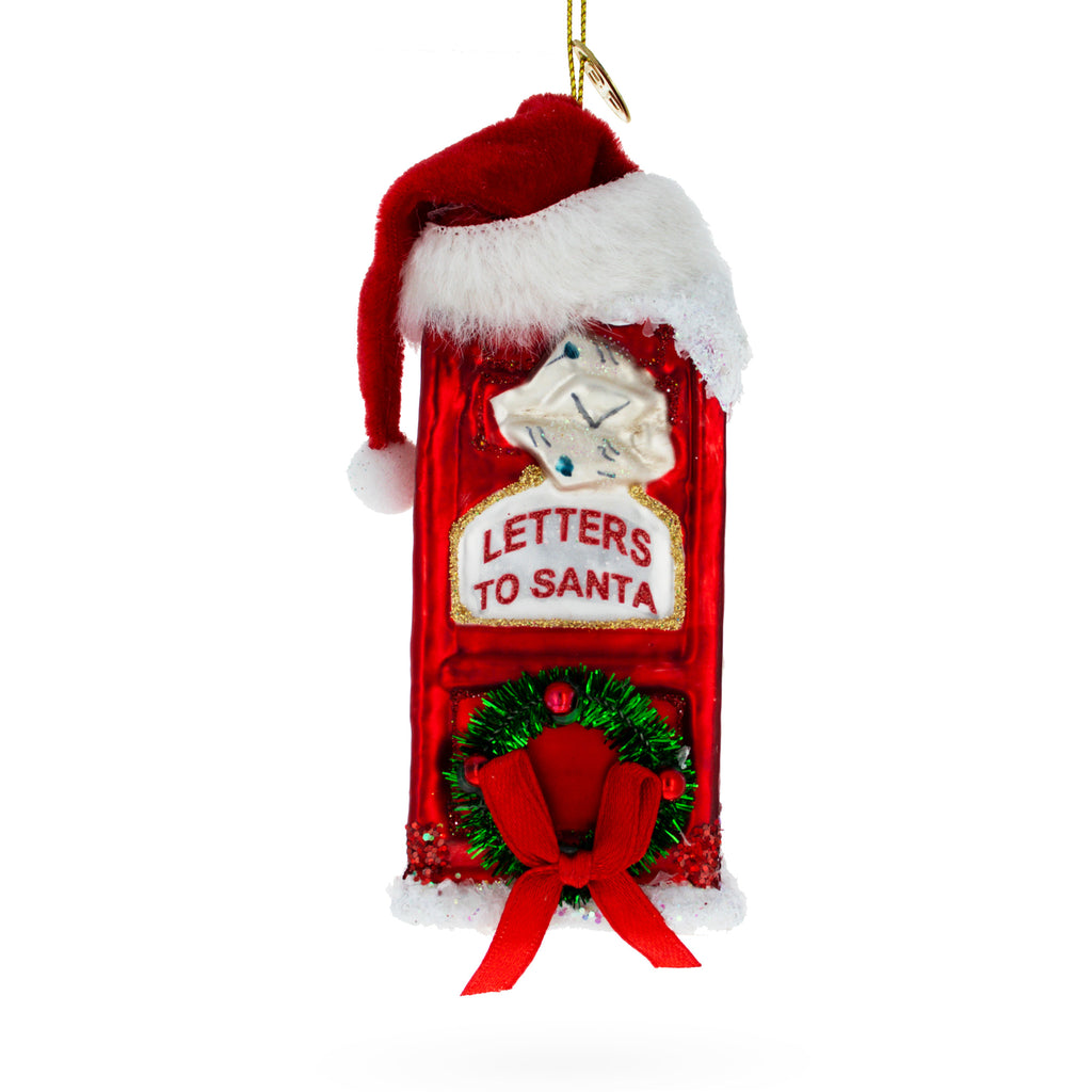 Red Santa Mailbox with Wreath Glass Christmas Ornament in Red color Figurine