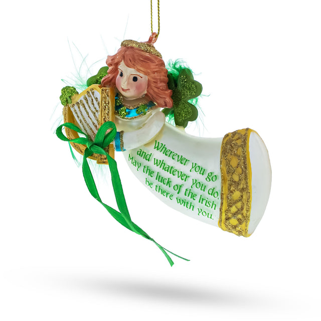 Celtic Irish Angel Blown Glass Christmas Ornament in Multi color
