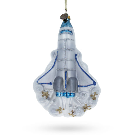 Glass Astronaut's Odyssey: Space Shuttle Take-off - Blown Glass Christmas Ornament in White color