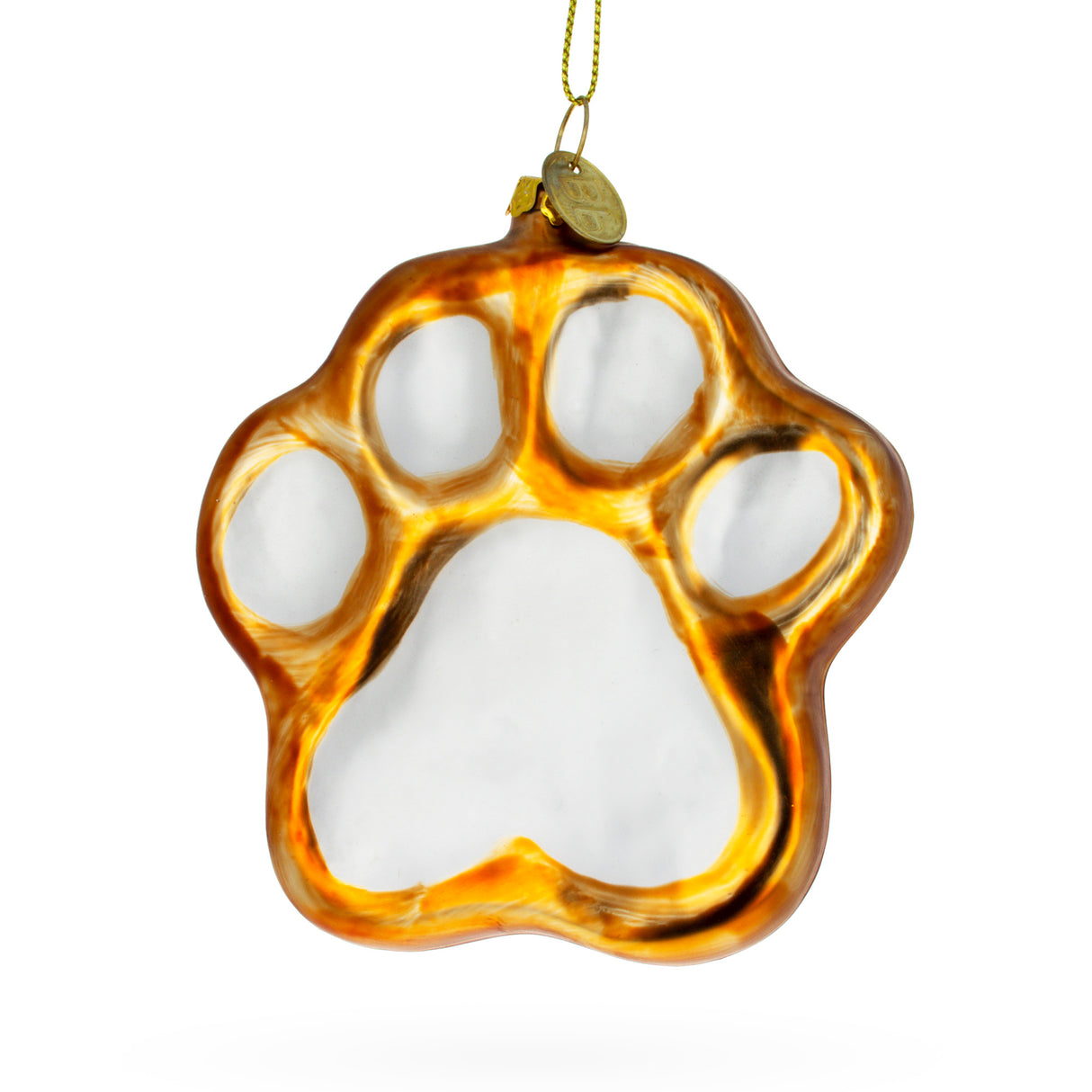 Glass Whimsical Paw Print - Blown Glass Christmas Ornament in Gold color