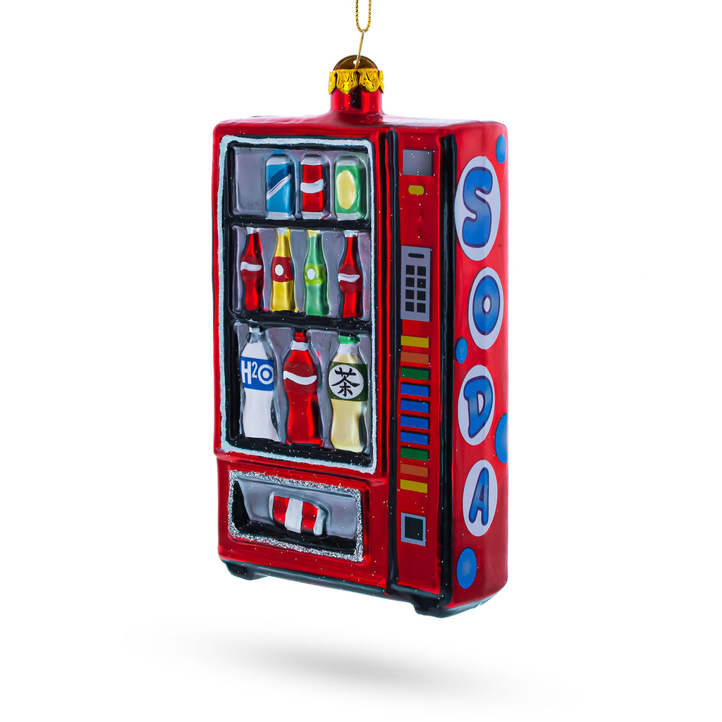 Soda Vending Machine Glass Christmas Ornament in Red color Figurine