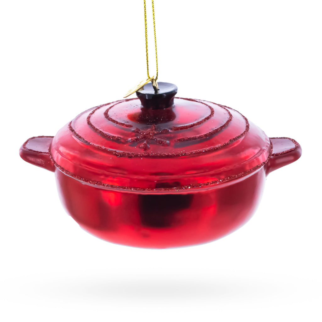 Cooking Red Pot Glass Christmas Ornament in Red color Figurine