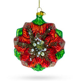 Elegant Poinsettia with Mother of Pearls - Blown Glass Christmas Ornament in Multi color,  shape