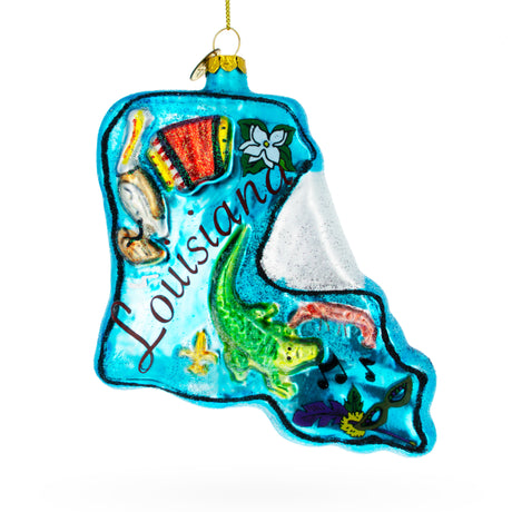 Bayou Beauty: Louisiana State - Blown Glass Christmas Ornament in Blue color,  shape