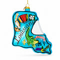 Louisiana Travel Keepsake with Cultural Symbols USA Glass Christmas Ornament in Blue color Figurine