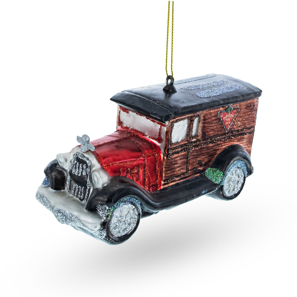 Timeless Elegance: Classic Antique Car - Blown Glass Christmas Ornament in Multi color,  shape