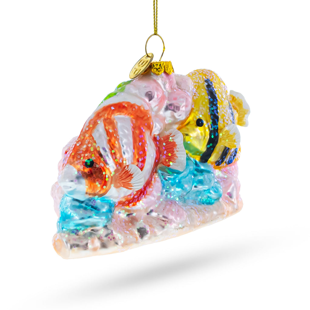 Coral Reef Fishes Glass Christmas Ornament in Pink color Figurine