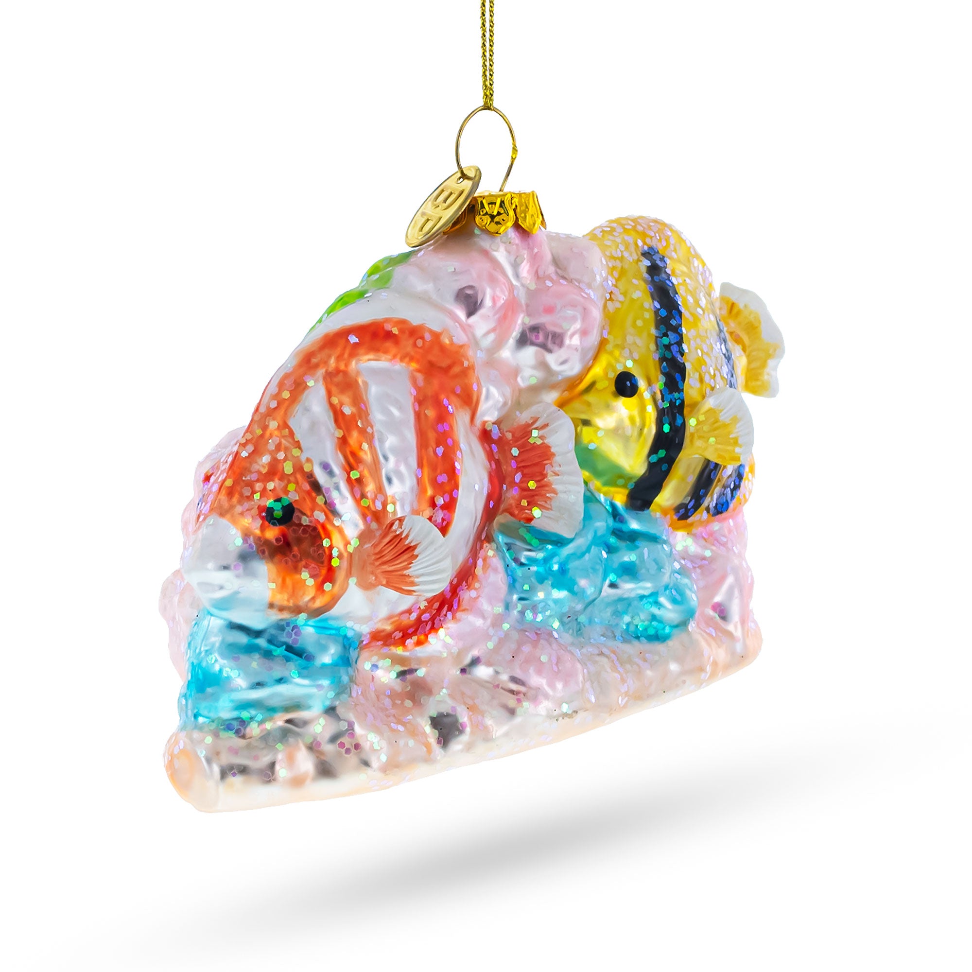 Coral Reef Fishes Glass Christmas Ornament in Pink color Figurine