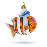 Captain Fish Blown Glass Christmas Ornament in Orange color