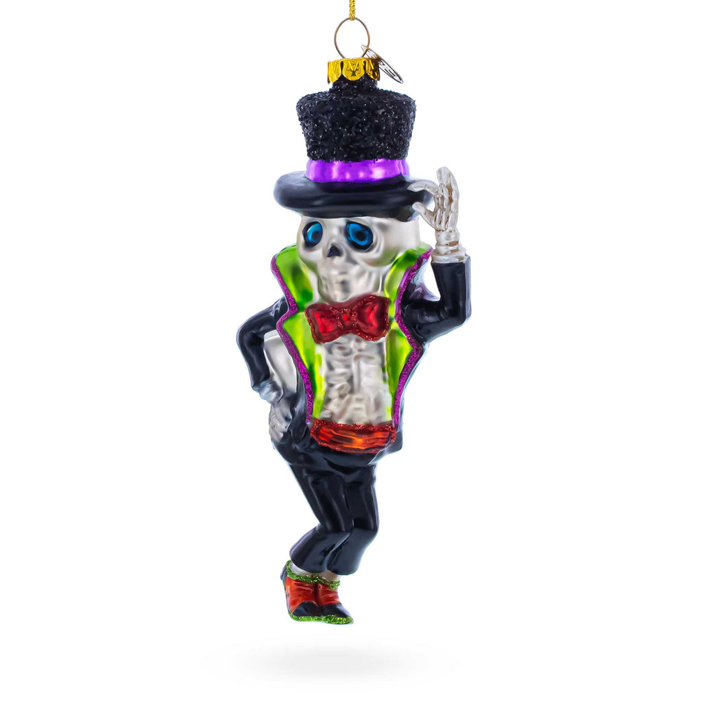 Spooky Skeleton Groom Glass Christmas OrnamentChina , dimensions in inches: 7.3 x 2.6 x