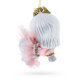 Lovable Bolonka Dog with Crown Glass Christmas Ornament , dimensions in inches: 4 x 3.9 x