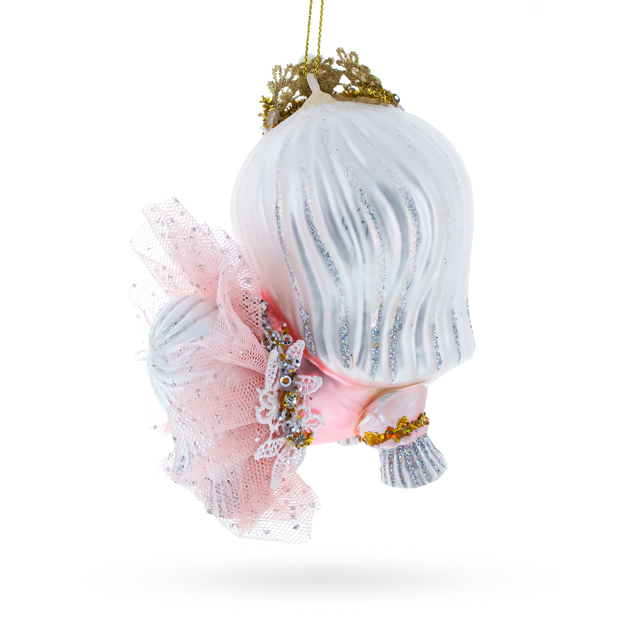Bolonka Dog with Crown Glass Christmas OrnamentChina , dimensions in inches: 4 x 3.9 x