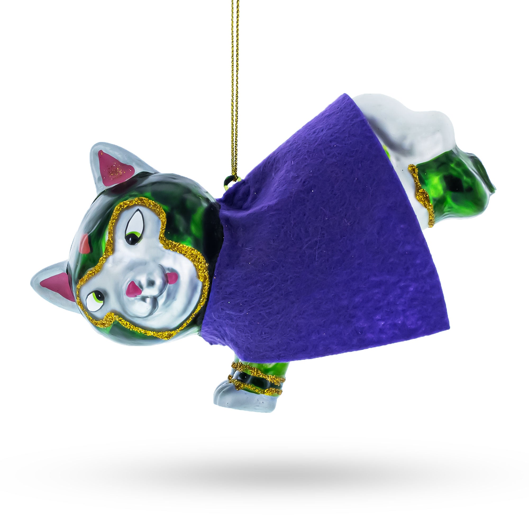 Super Dog in Green Mask Glass Christmas Ornament in Multi color Figurine