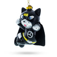 Flying Super Dog in Black Costume - Blown Glass Christmas Ornament in Black color,  shape