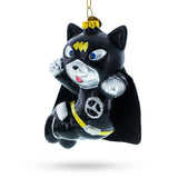 Glass Flying Super Dog in Black Costume - Blown Glass Christmas Ornament in Black color
