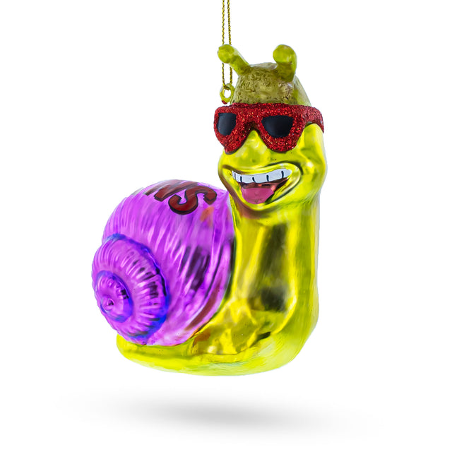 Cool Snail Sporting Sunglasses - Blown Glass Christmas Ornament in Multi color,  shape