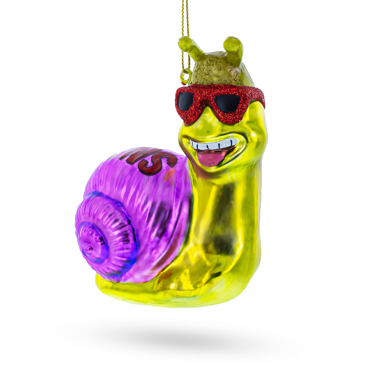 Glass Cool Snail Sporting Sunglasses - Blown Glass Christmas Ornament in Multi color