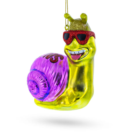 Glass Cool Snail Sporting Sunglasses - Blown Glass Christmas Ornament in Multi color