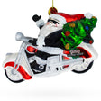 Biker Santa in Black Leathers Delivering Christmas Tree Blown Glass Ornament in Multi color,  shape